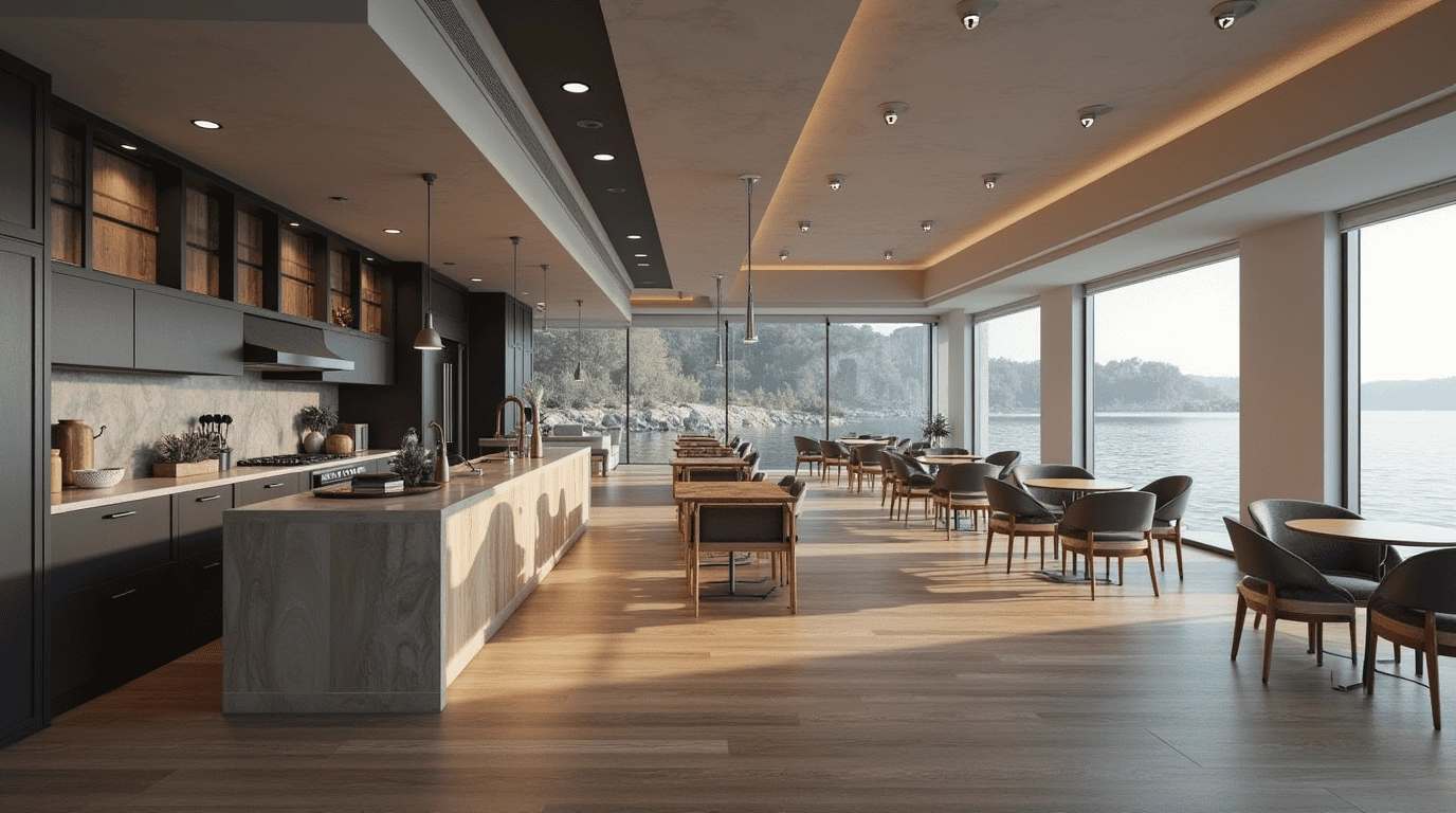 Дизайн проект рыболовный центр в стиле минимализм