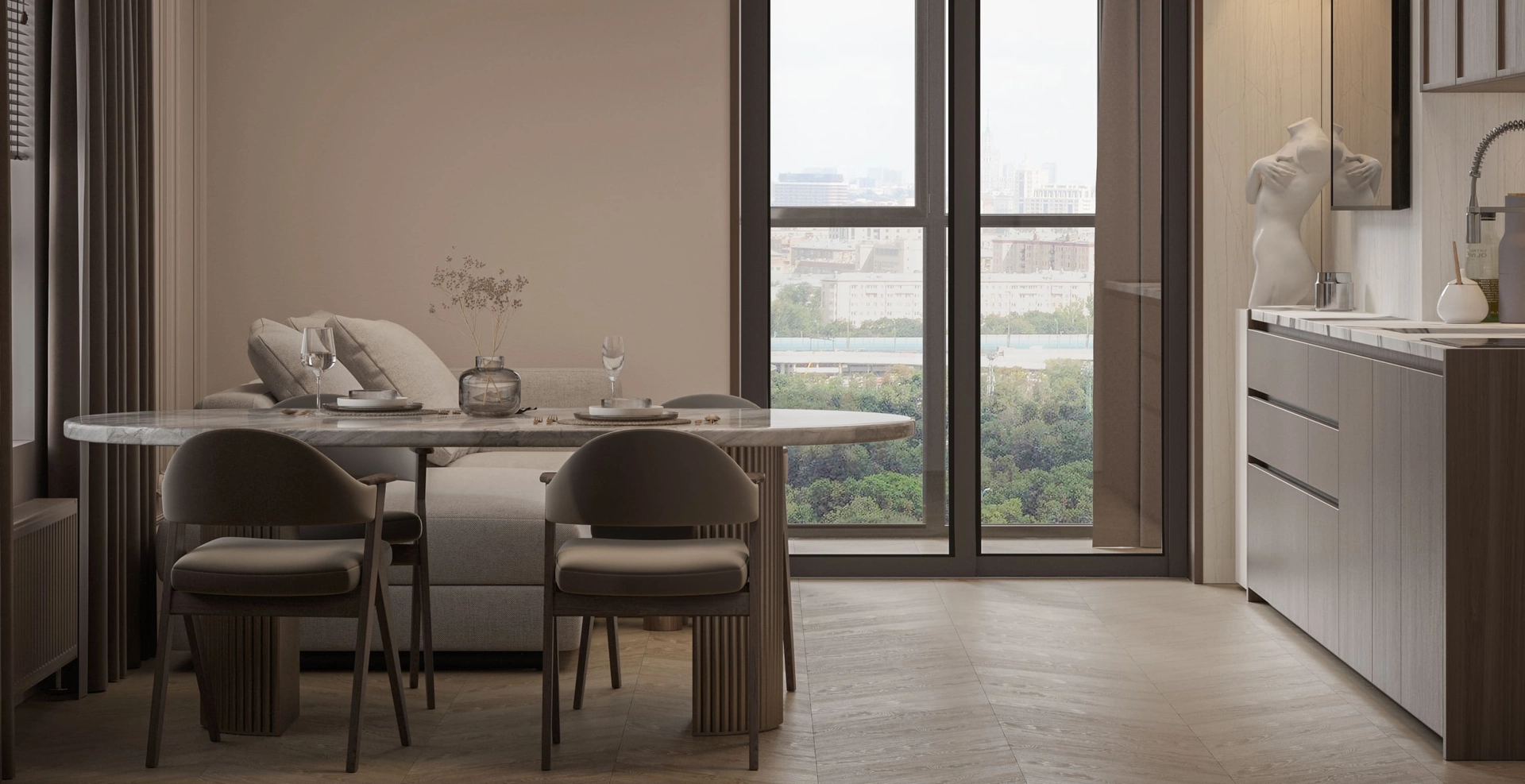 Дизайн проект столовой в стиле неоклассика