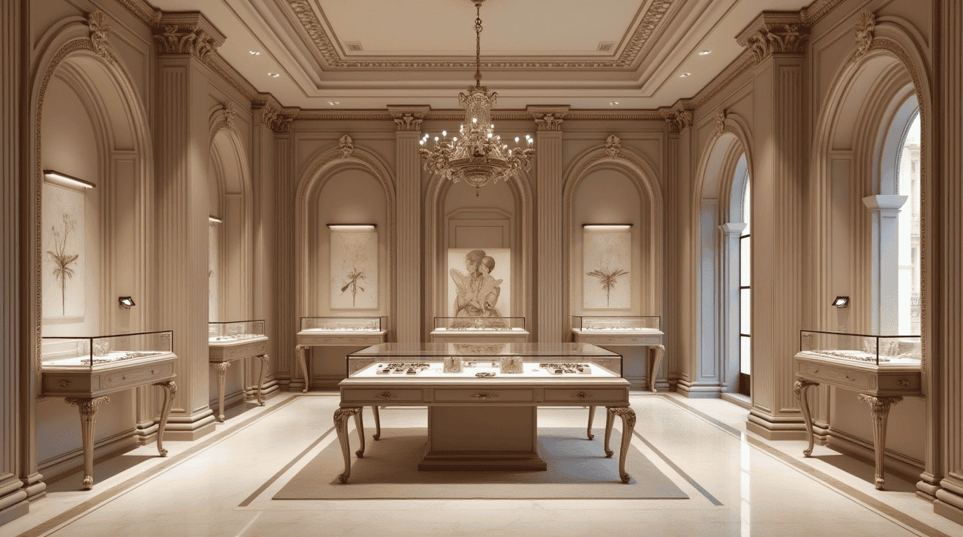 Дизайн проект магазин ювелирных изделий в стиле неоклассика