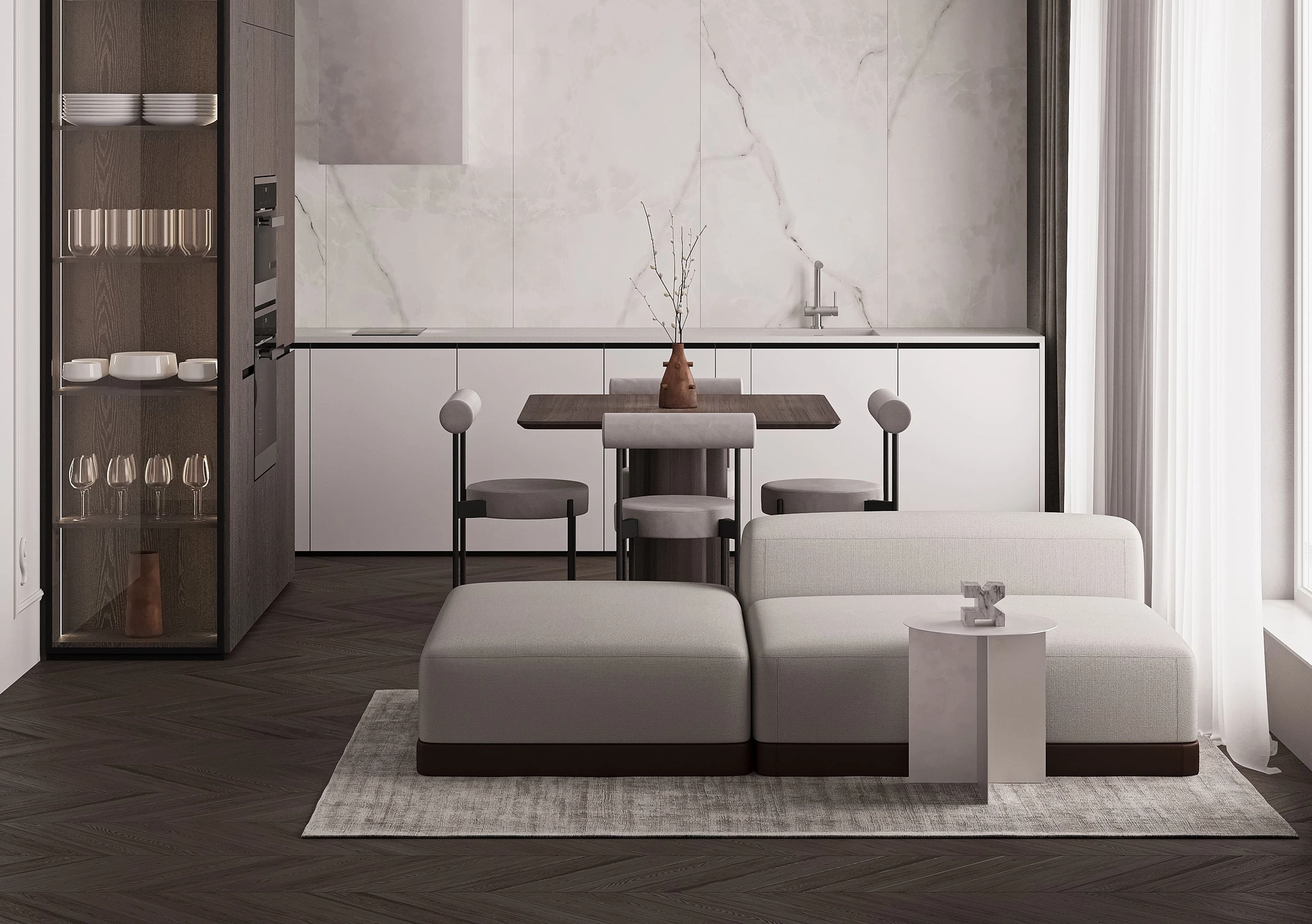 Дизайн проект кухни гостиной в стиле минимализм