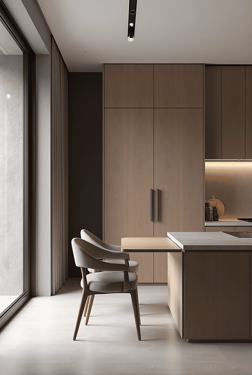 Дизайн проект кухни столовой в стиле минимализм