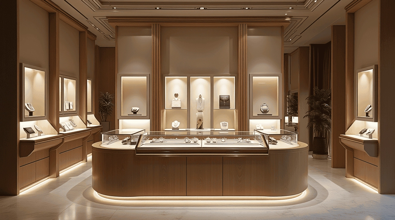 Дизайн проект магазин ювелирных изделий  в стиле минимализм