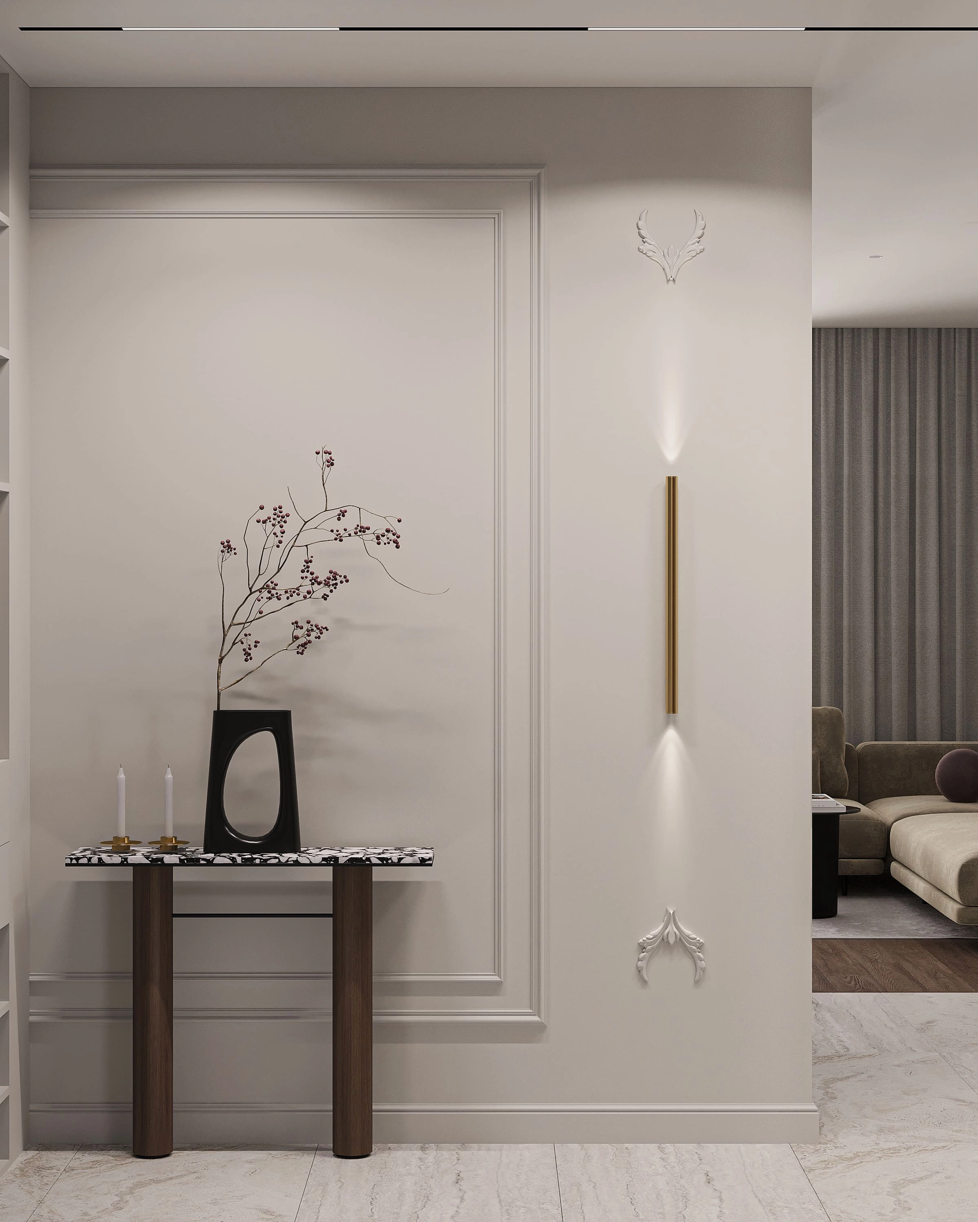 Дизайн проект коридора в стиле неоклассика