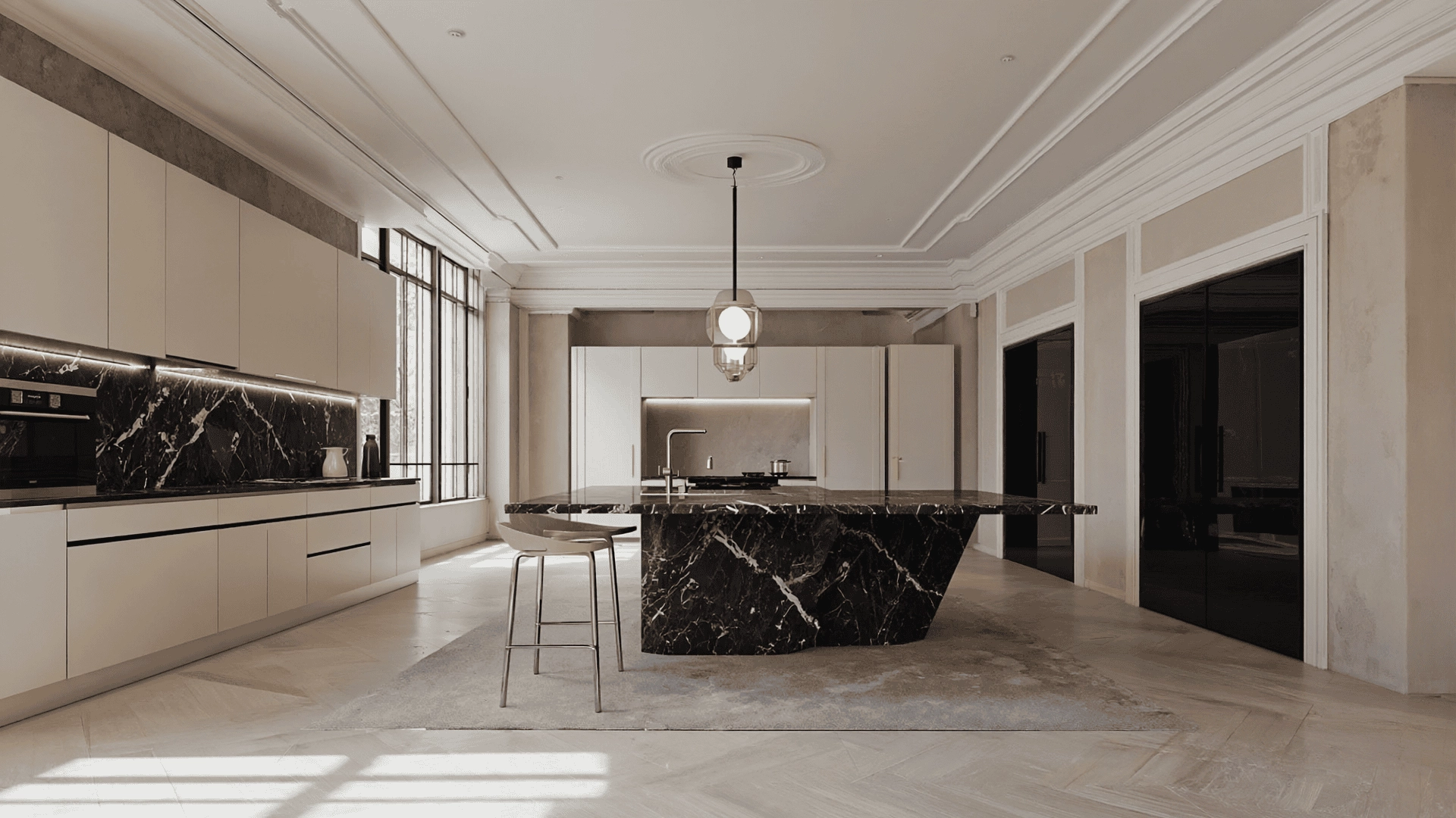 Дизайн проект кухни столовой в стиле неоклассика