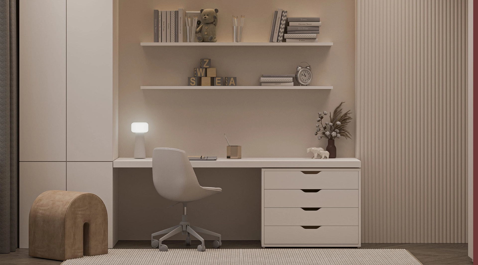 Дизайн проект детской спальни для девочки в стиле минимализм