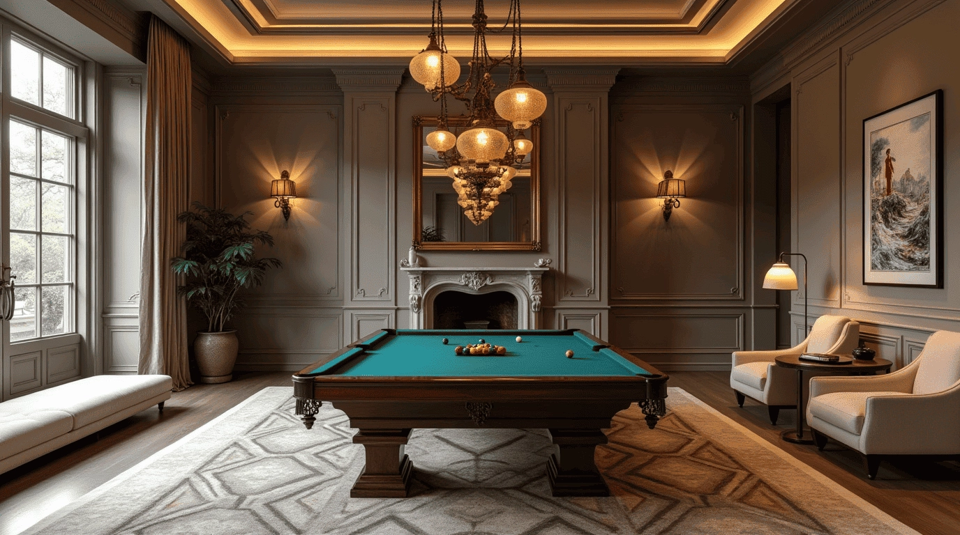 Дизайн проект бильярдный зал в стиле неоклассика